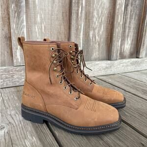 Ariat Mens 10D Tan Leather Cascade 8" Wide Work Boot Square Toe Steel Toe LB6-24